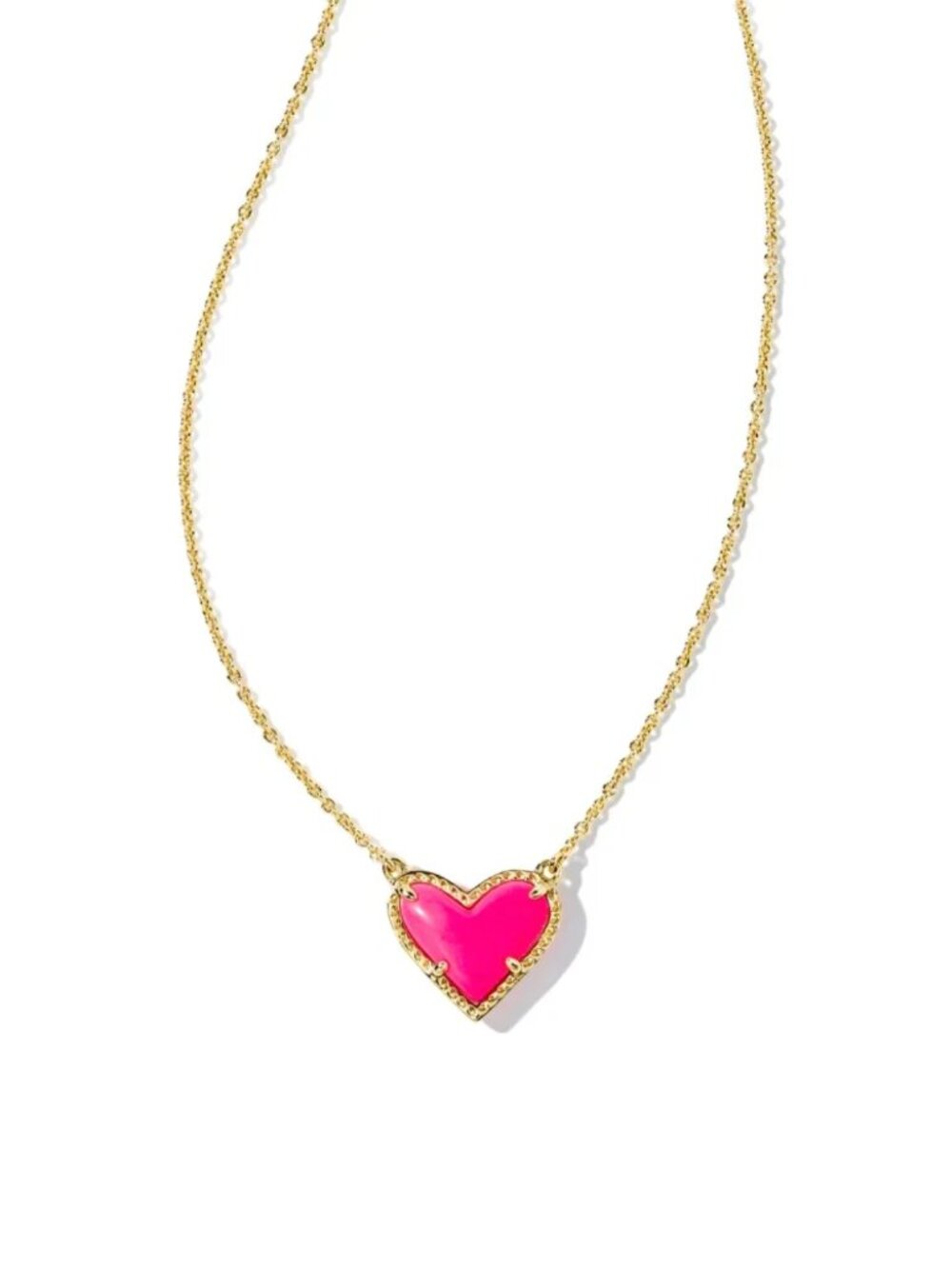 Kendra Scott Gold Ari Heart Pendant Necklace Neon Pink Magnesite NWT